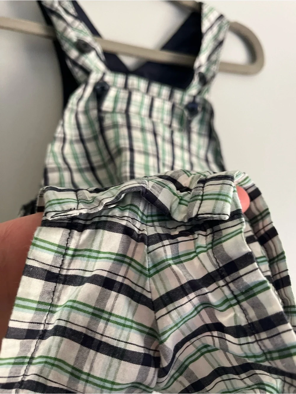 GAP Green, White & Navy Plaid Baby Overalls
